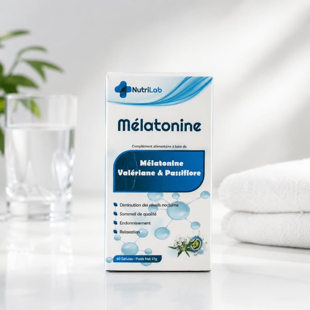 Mélatonine + Valériane & Passiflore NutriLab — Sommeil, 60 gélules