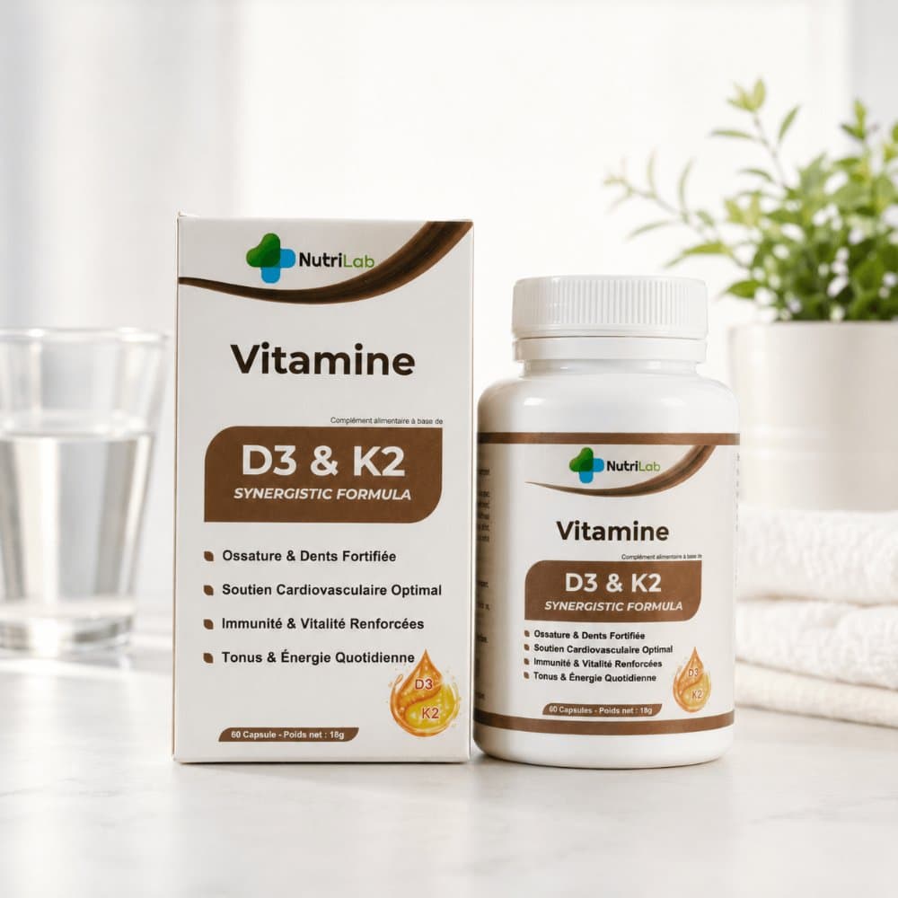Vitamine D3 & K2 NutriLab — Os, Dents & Immunité, 60 gélules